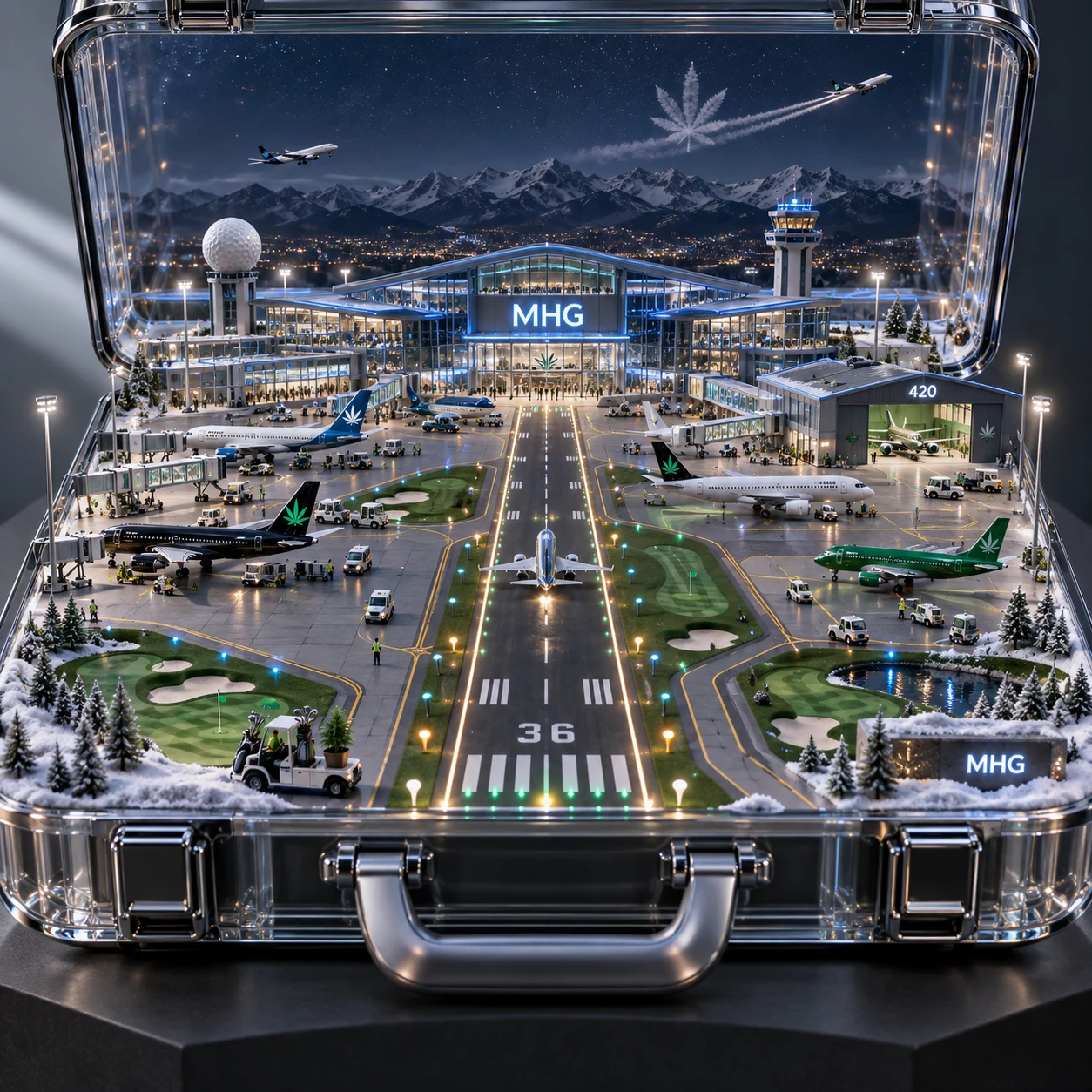 MHG Airport In Glass Suitcase